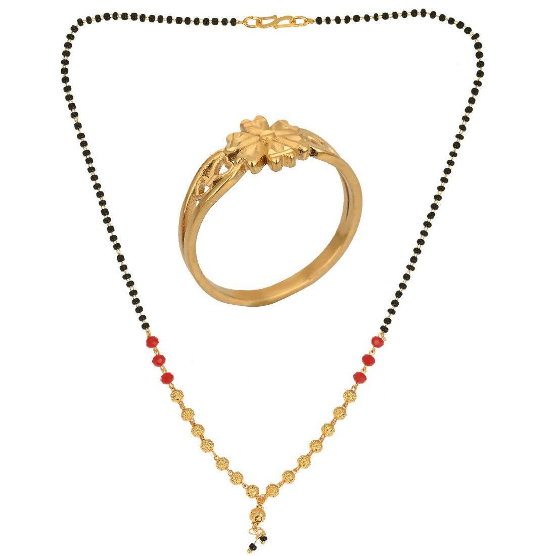 AanyaCentric Gold-Polished Mangalsutra & Ring Set