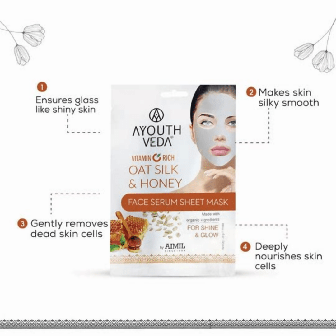 Ayouthveda Vitamin C Rich Oats Silk & Honey Face Serum Sheet Mask - Grab2buy