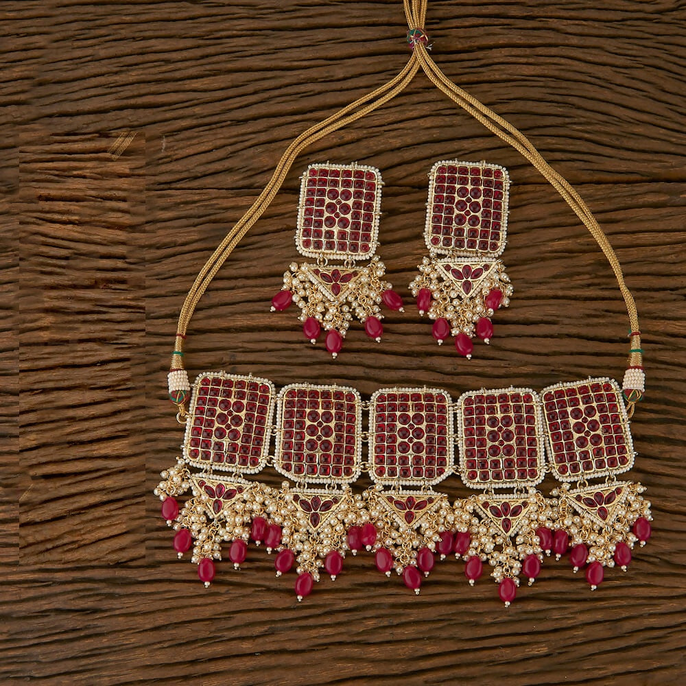 Joban Fashion Women Golden White Ruby Necklace Set 