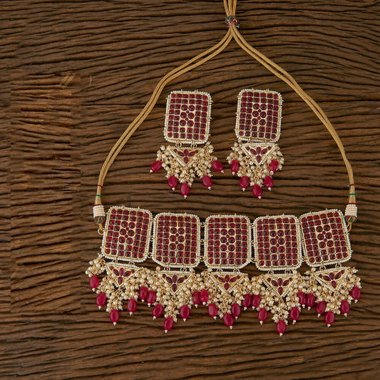 Joban Fashion Women Golden White Ruby Necklace Set 