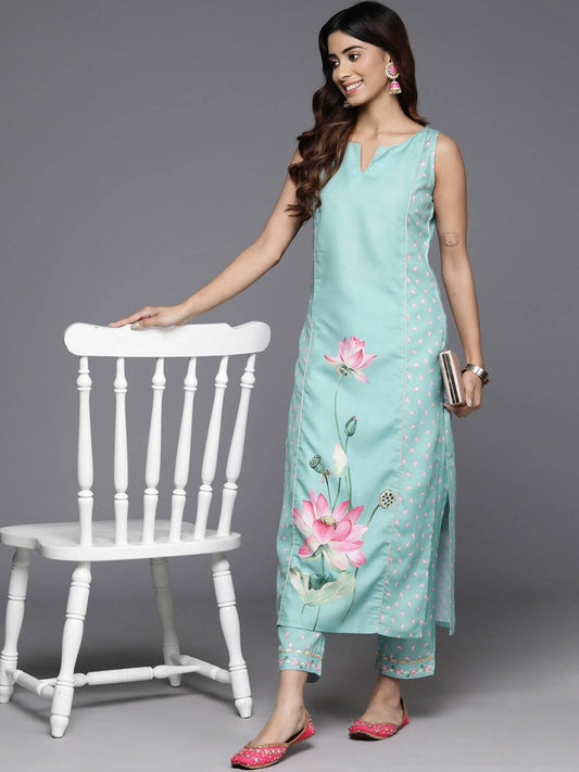 Ahalyaa Women's Traditional wear Kurta Set - Blue | Swadesiicart