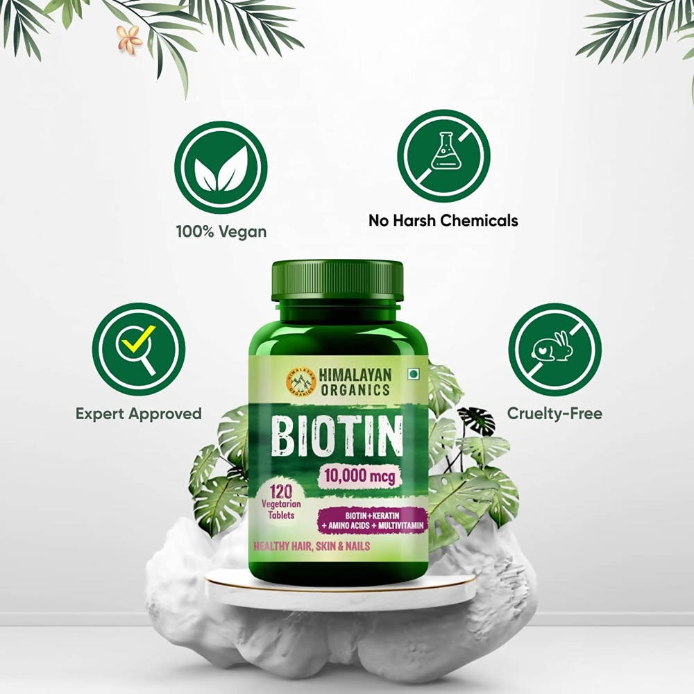 Himalayan Organics Biotin 10000 Mcg with Keratin, Amino Acids & Multivitamin Tablets 