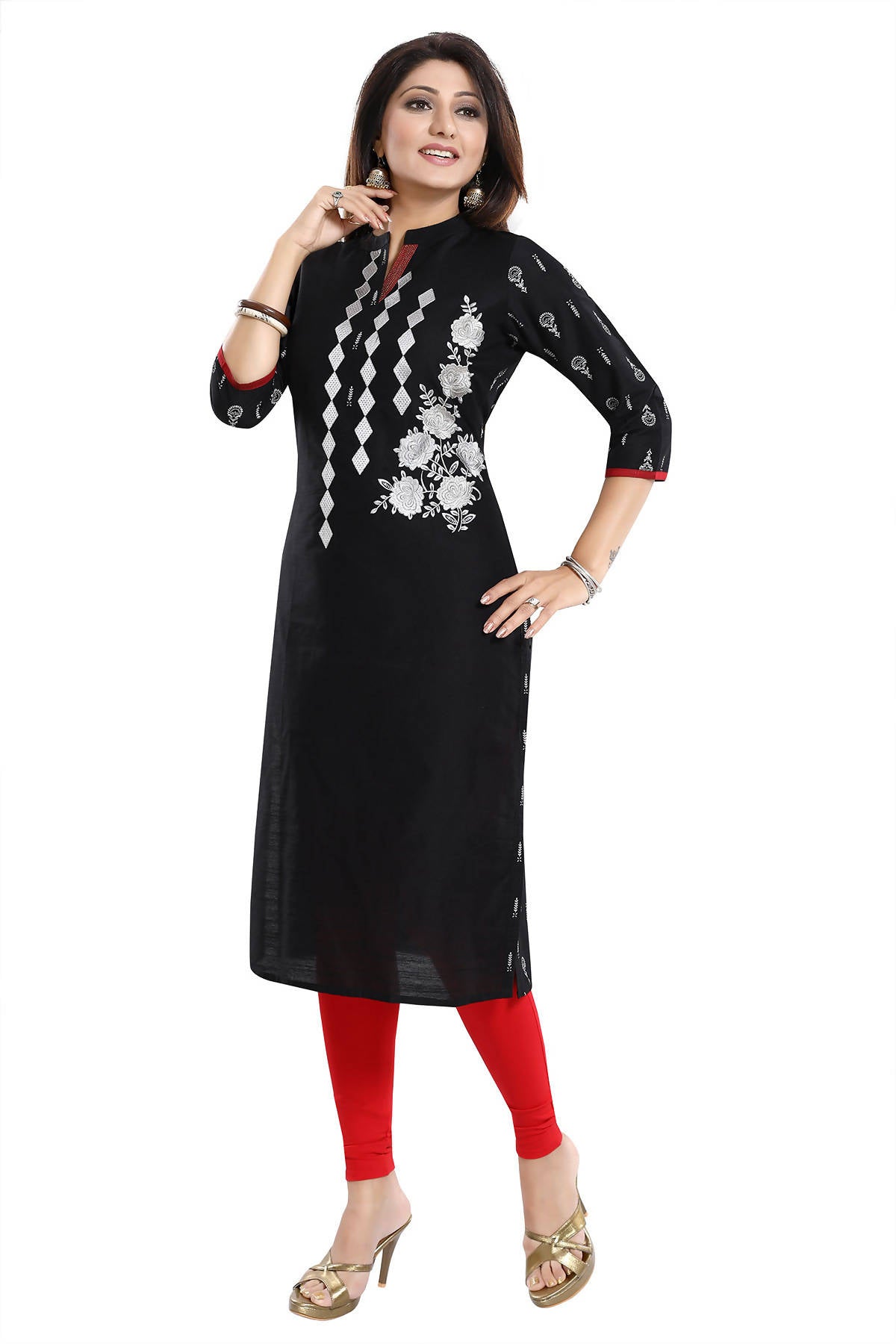 Snehal Creations Designer Long Raw Silk Embroidery Kurti