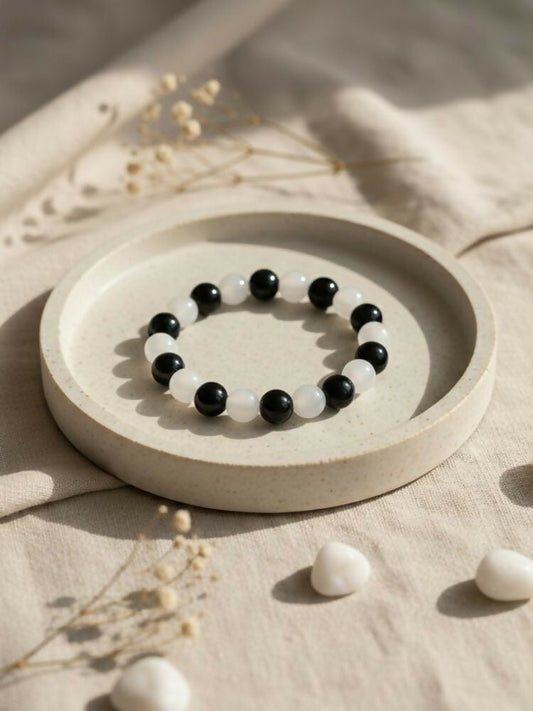 NVR Black & White Beaded Bracelet for Men & Women