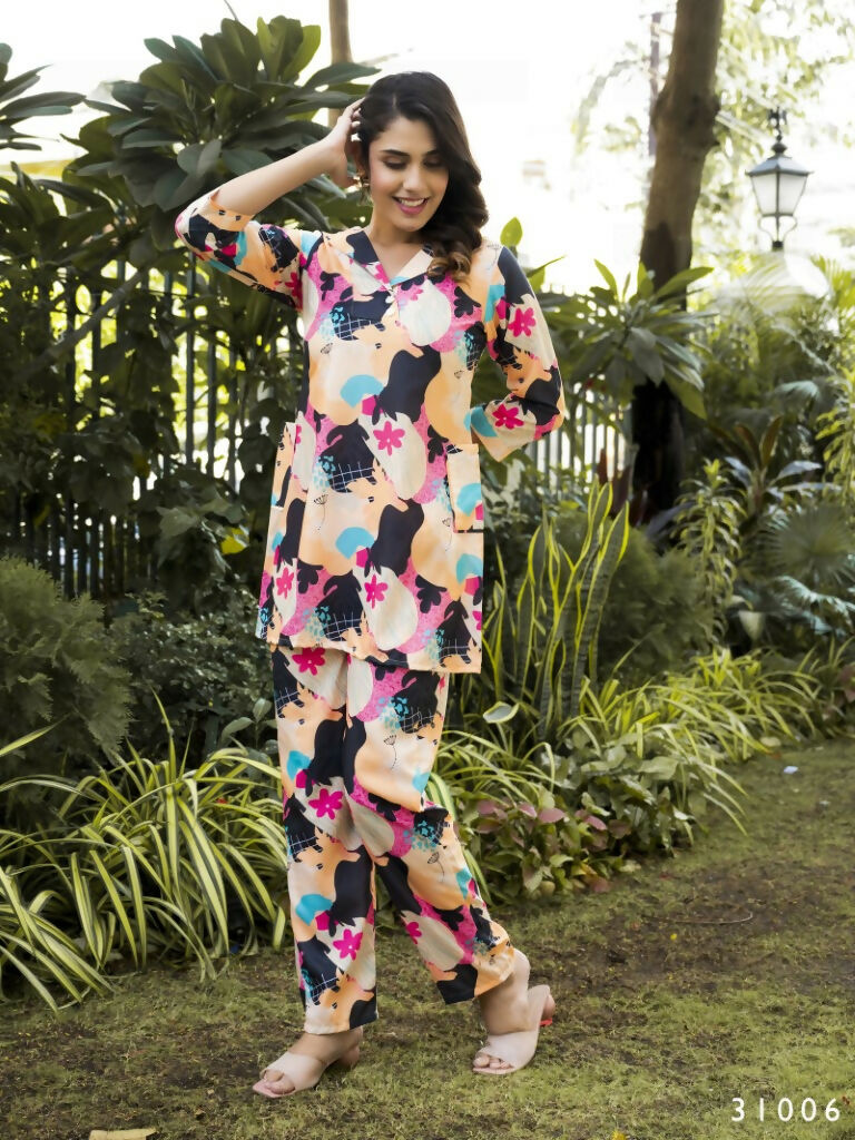 Casual Fashionable Multi Muslin Cotton co-ord set - Manya 