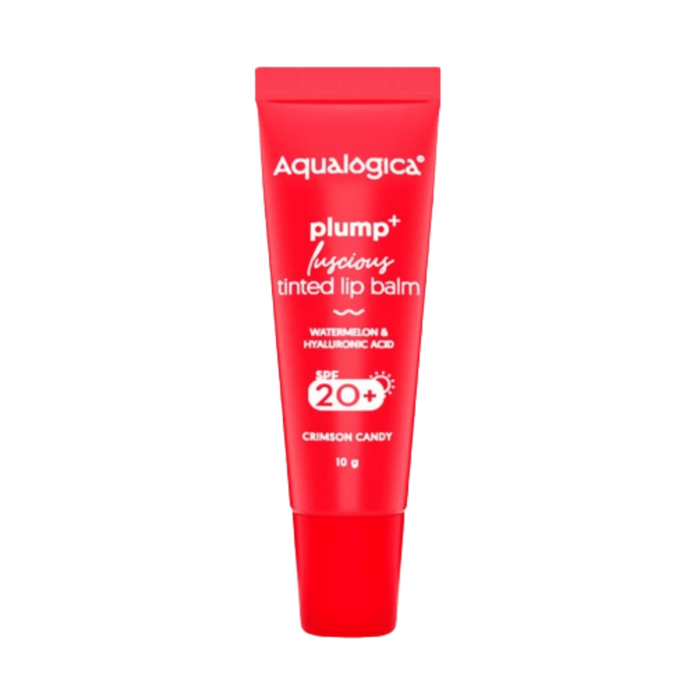 Aqualogica Crimson Candy Plump+ Luscious Tinted Lip Balm with Watermelon and Hyaluronic Acid, SPF 20+ 