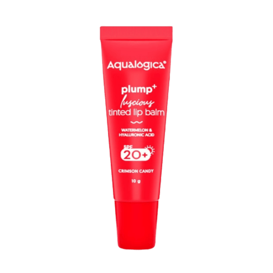Aqualogica Crimson Candy Plump+ Luscious Tinted Lip Balm with Watermelon and Hyaluronic Acid, SPF 20+ 