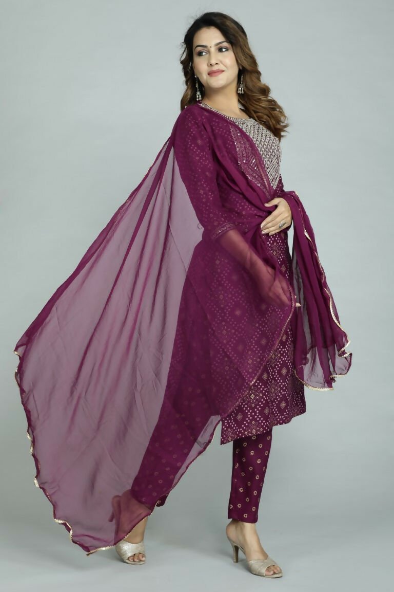 Alvano Women's Attractive And Stylish Rayon A Line Kurta With Pant And Dupatta