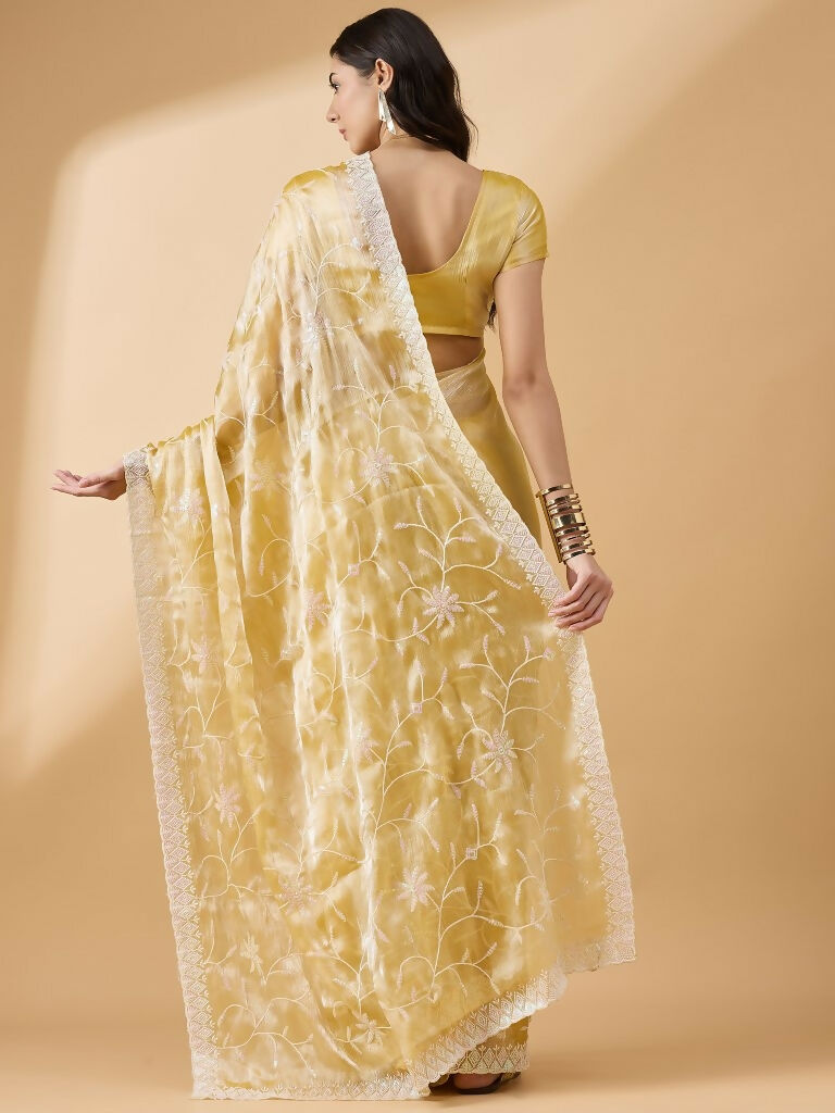 Pink Tissue Slub Embroidered Saree with Unstitched Blouse - Vairagi