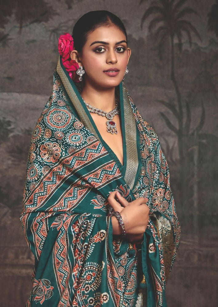 Joban Fashion Rama Green Dola Tussar Silk Self Jacquard Border Saree