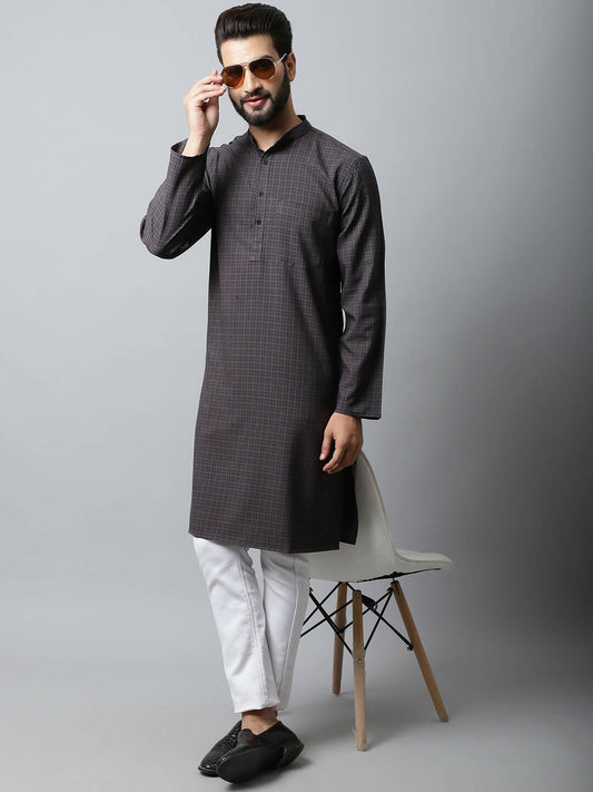 Even Apparels Black Color Pure Cotton Men's Kurta With Band Collar (CHK1166) 