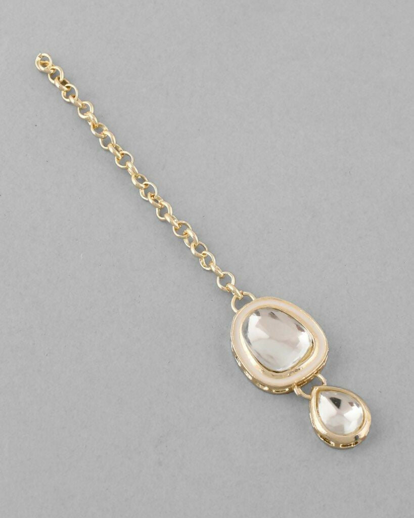 VOJ Kundan Studded Silver Plated White Color Jewellery Set with MaangTikka - Grab2buy