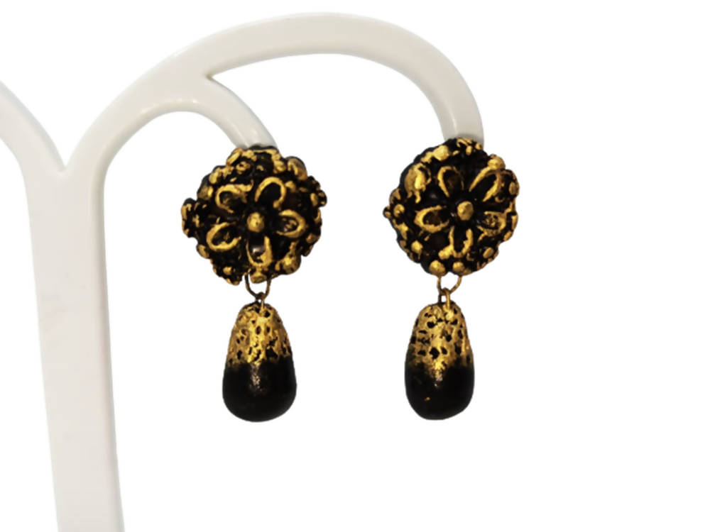 Terracotta Flower Stud With Waterdrop Earrings 