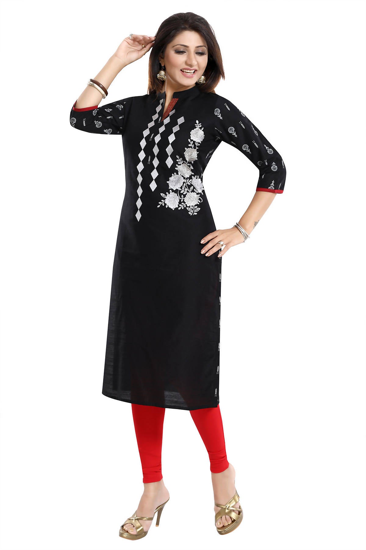 Snehal Creations Designer Long Raw Silk Embroidery Kurti