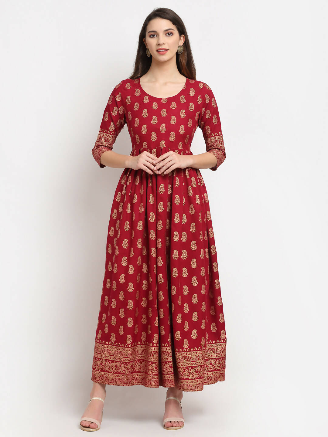 Rudra Bazaar Gold Printed A-Line Kurti