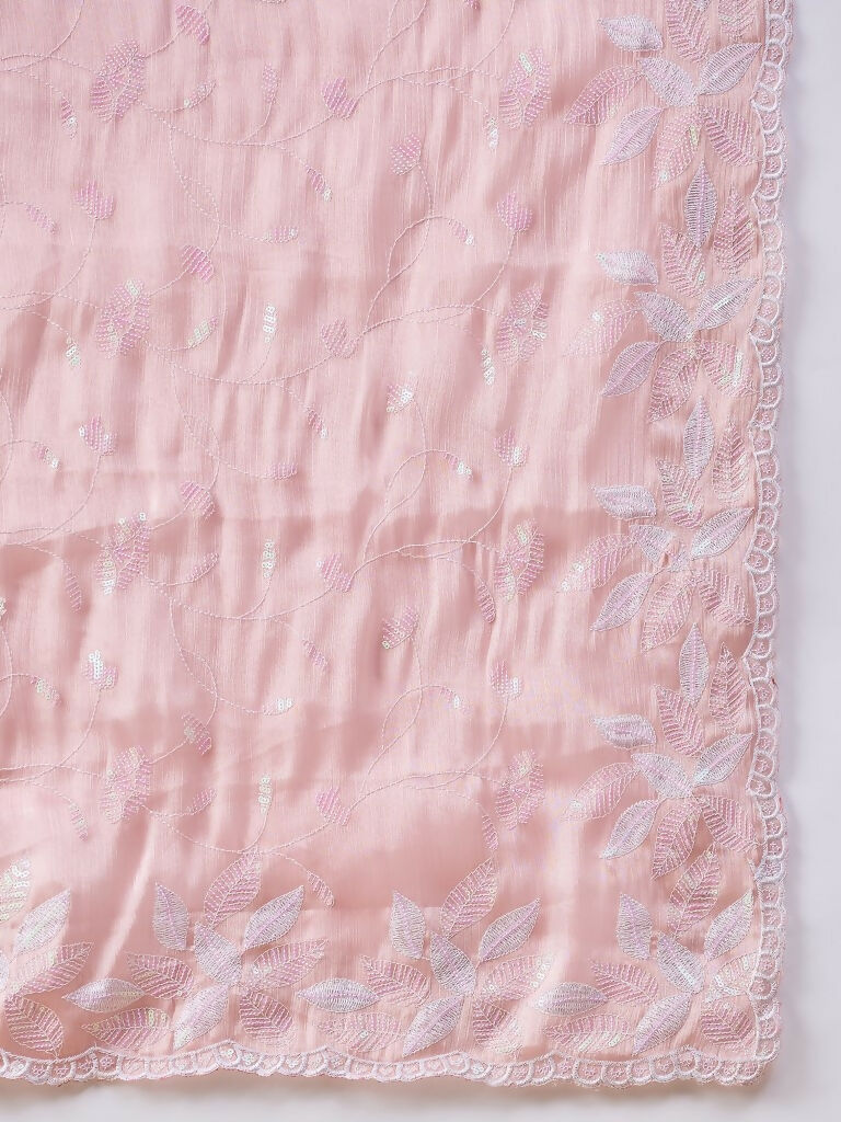 Peach Tissue Slub Embroidered Saree with Unstitched Blouse - Vairagi