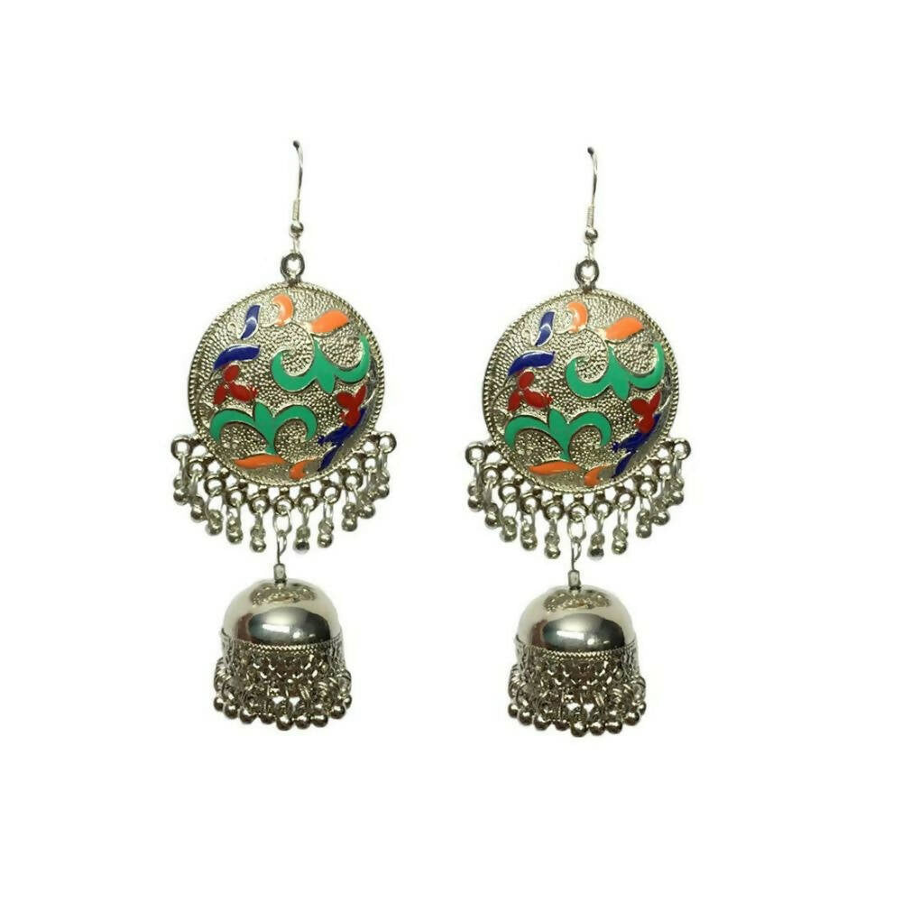 Tiaraa Multicolor Silver Oxidised Jhumki Fashion Earrings - Grab2buy