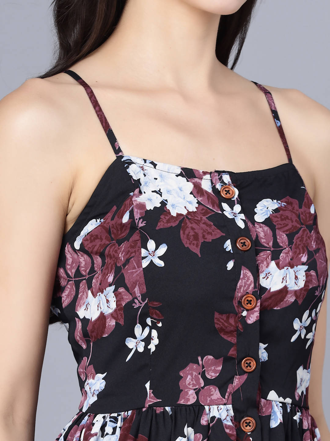 Myshka Multicoloured Floral Organic Cotton Crepe Midi Dress