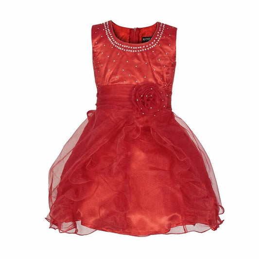 Asmaani Baby Girl's Red Color Satin Knee Length Frock (AS-DRESS_22140) - Grab2buy