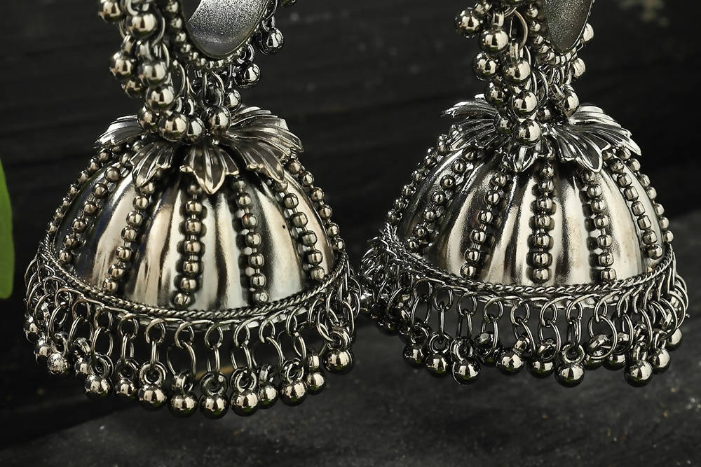 Mominos Fashion Johar Kamal Oxidised Silver-Plated With Ghungroo Jhumkas - Grab2buy