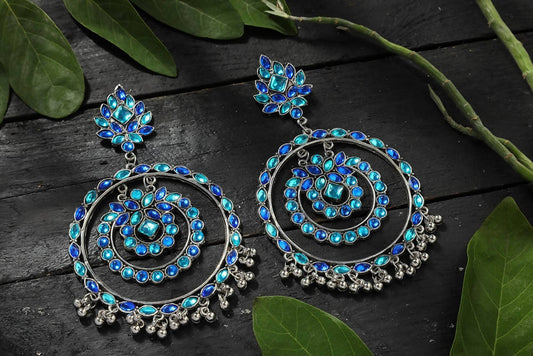Mominos Fashion Johar Kamal Women's Blue Kundan Circles Earrings - Grab2buy
