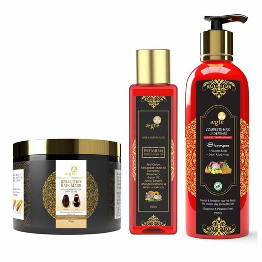 Aegte Hair Care Kit (Onion Oil, Shampoo & Keralution Hair Mask)