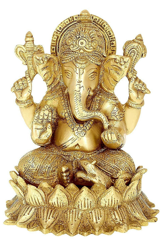 Umi Brass Lord Ganesha Sitting On Lotus - Grab2buy