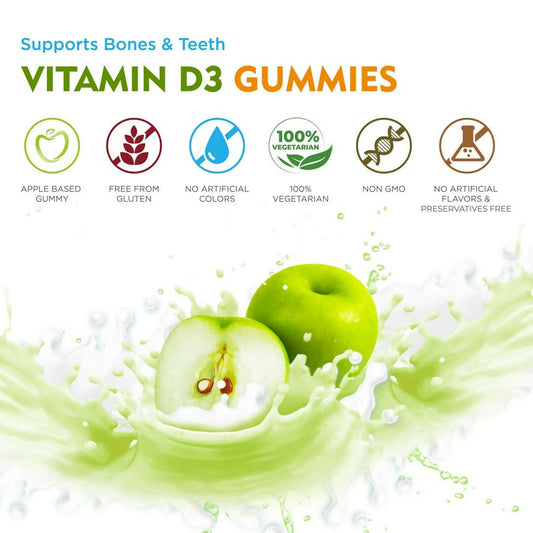 British Biologicals Sirus Vitamin D3 Gummies with Sugar for Women & Men - Green Apple 
