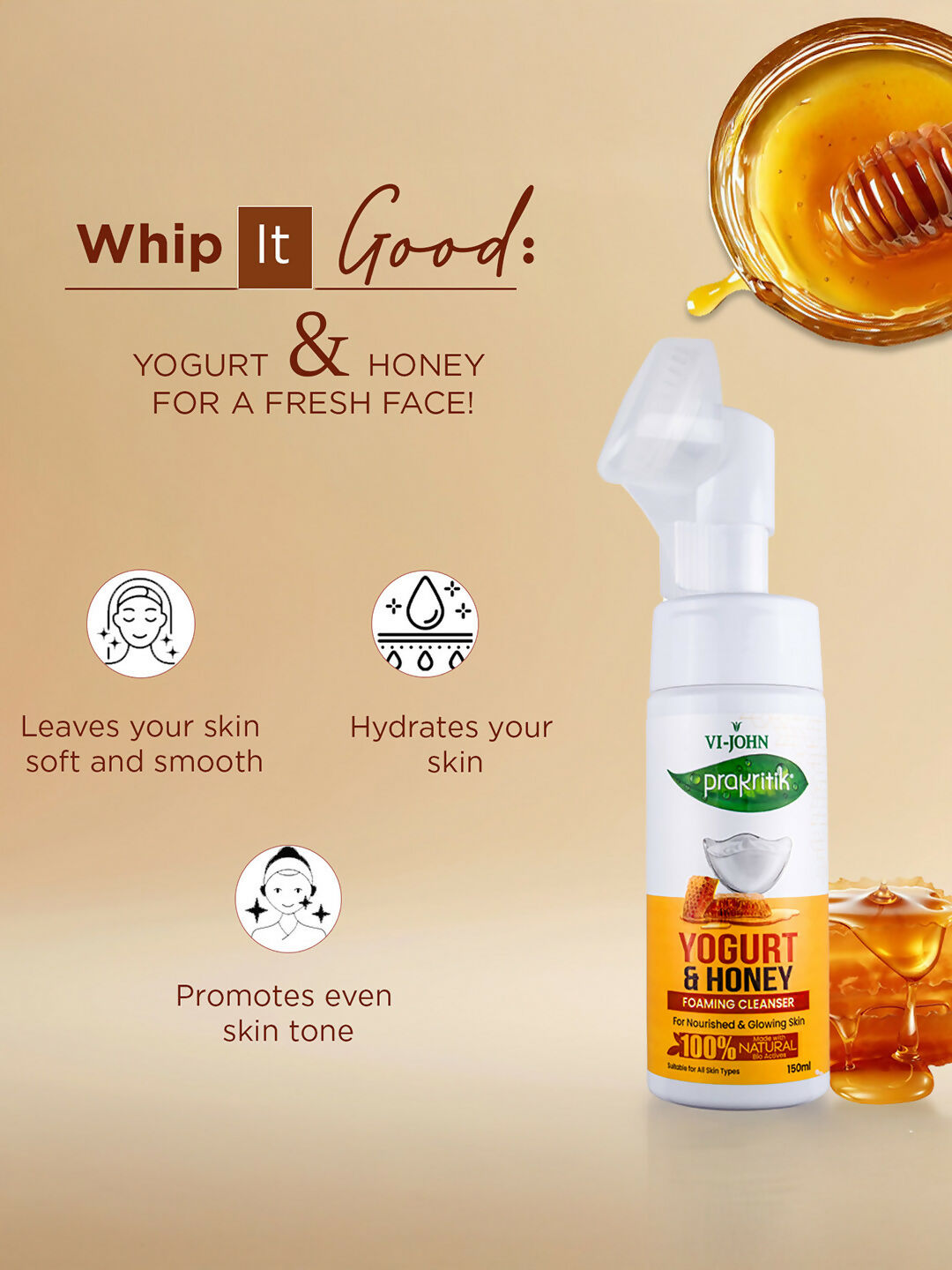 VI-JOHN Prakritik Yogurt & Honey geling Face wash Restores glow, Made With 100% Natural Bio Actives  Grab2Buy VI-JOHN Grab2Buy