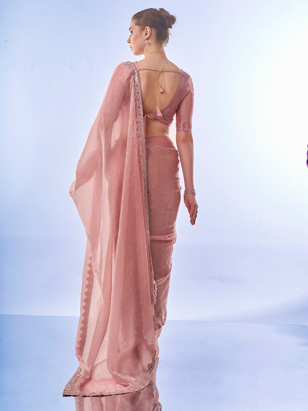 Pink Burburry Designer Work Lace Border & Swarovski Work Saree - Orchid