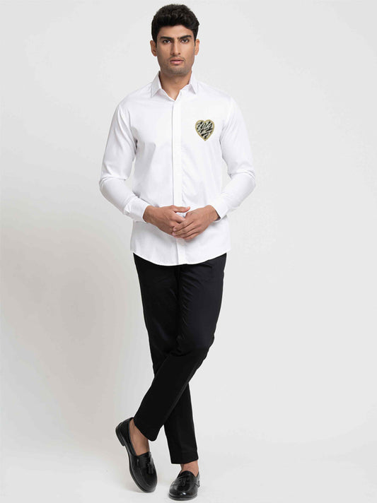 White And Black Heart Shaped Patch Shirt by Hilo Design  Grab2Buy Hilo Design Grab2Buy
