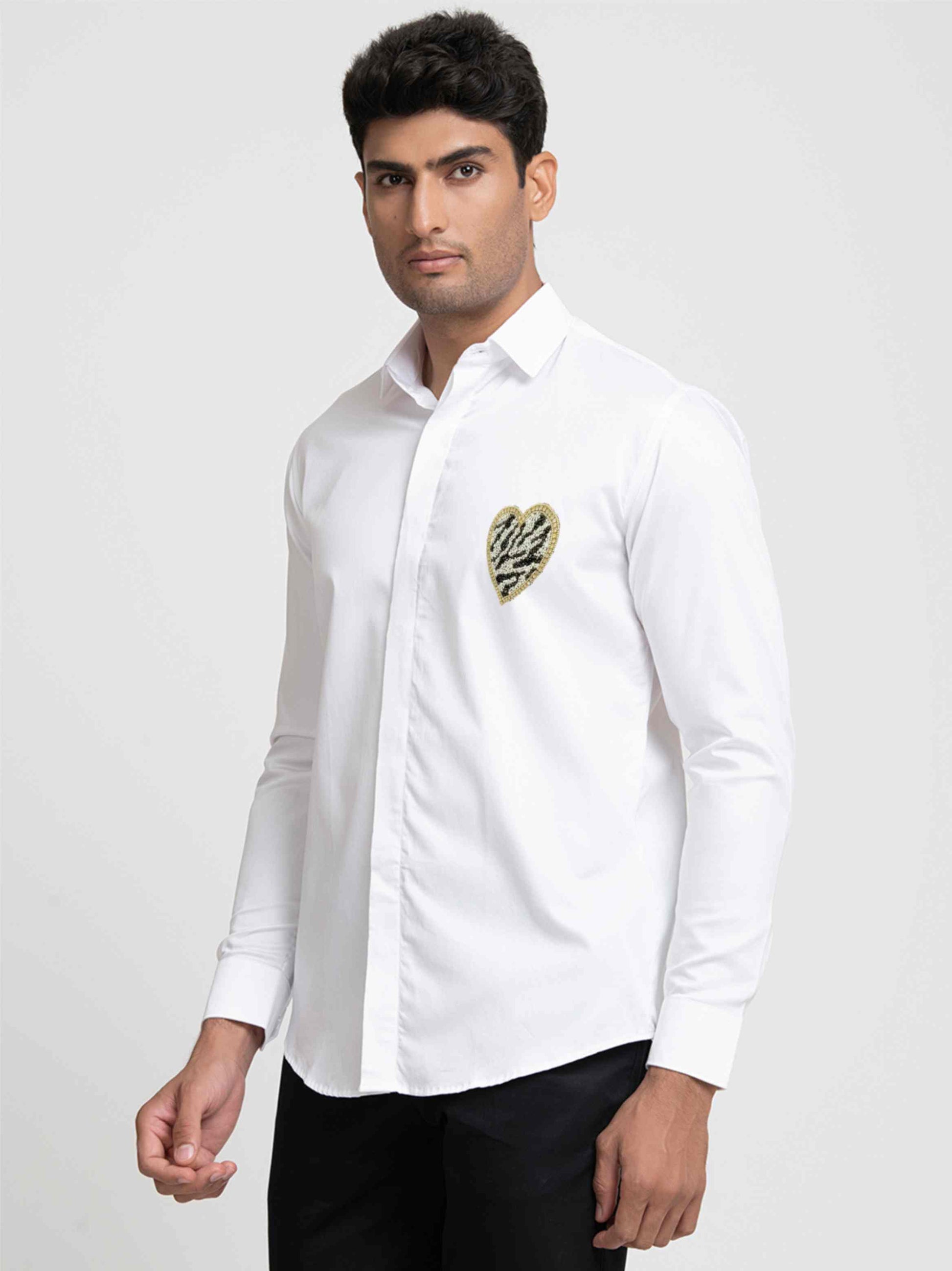 White And Black Heart Shaped Patch Shirt by Hilo Design  Grab2Buy Hilo Design Grab2Buy