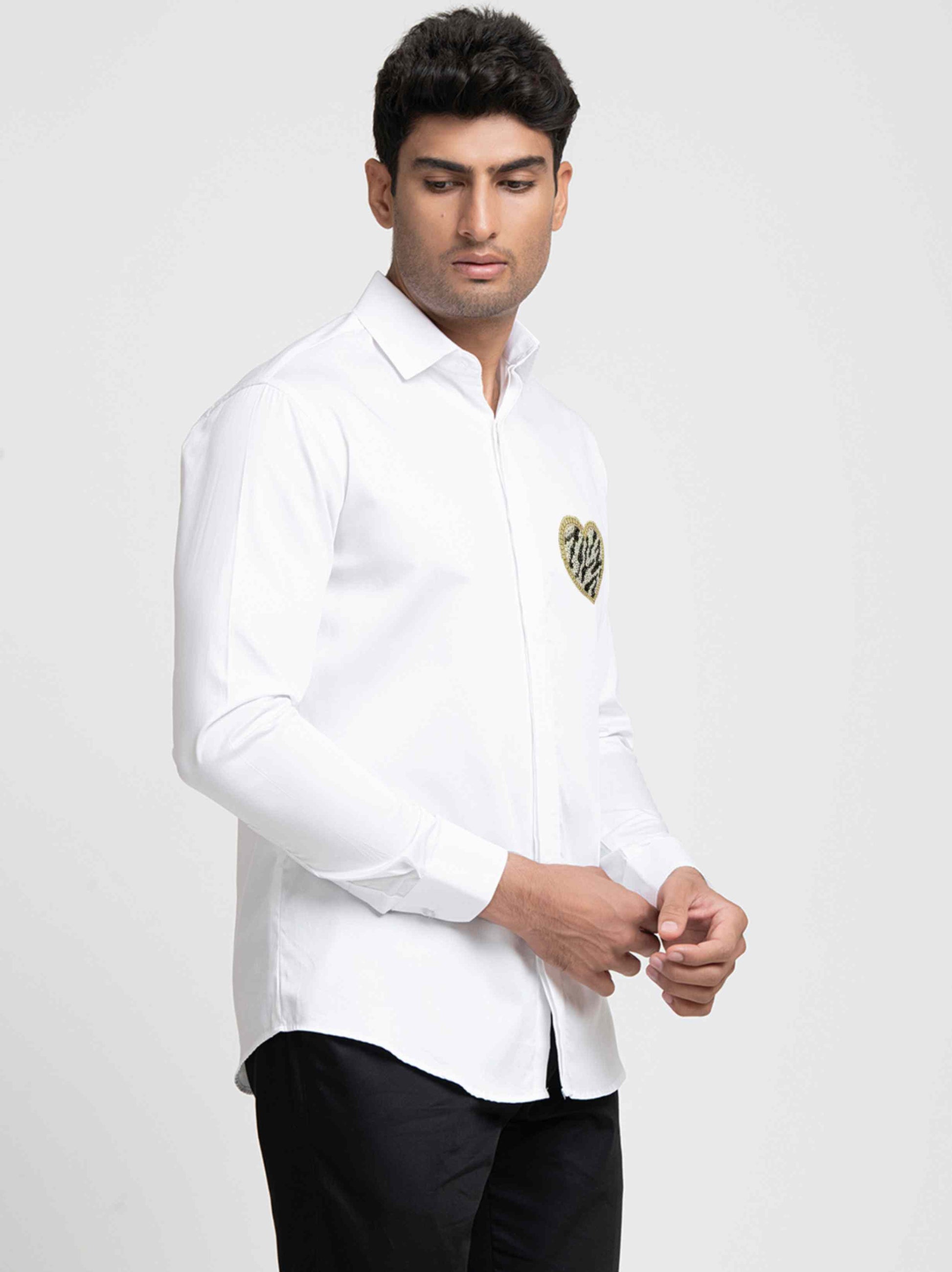 White And Black Heart Shaped Patch Shirt by Hilo Design  Grab2Buy Hilo Design Grab2Buy