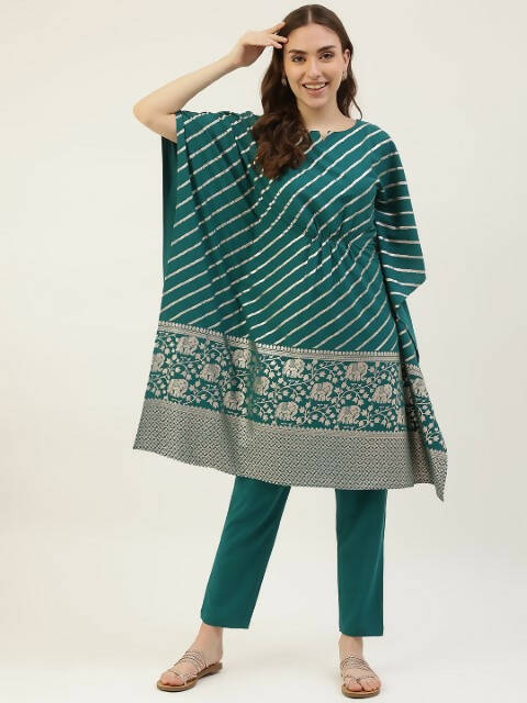 FIORRA Women's Turquise Poly Crepe Kaftan Type Kurta Set 
