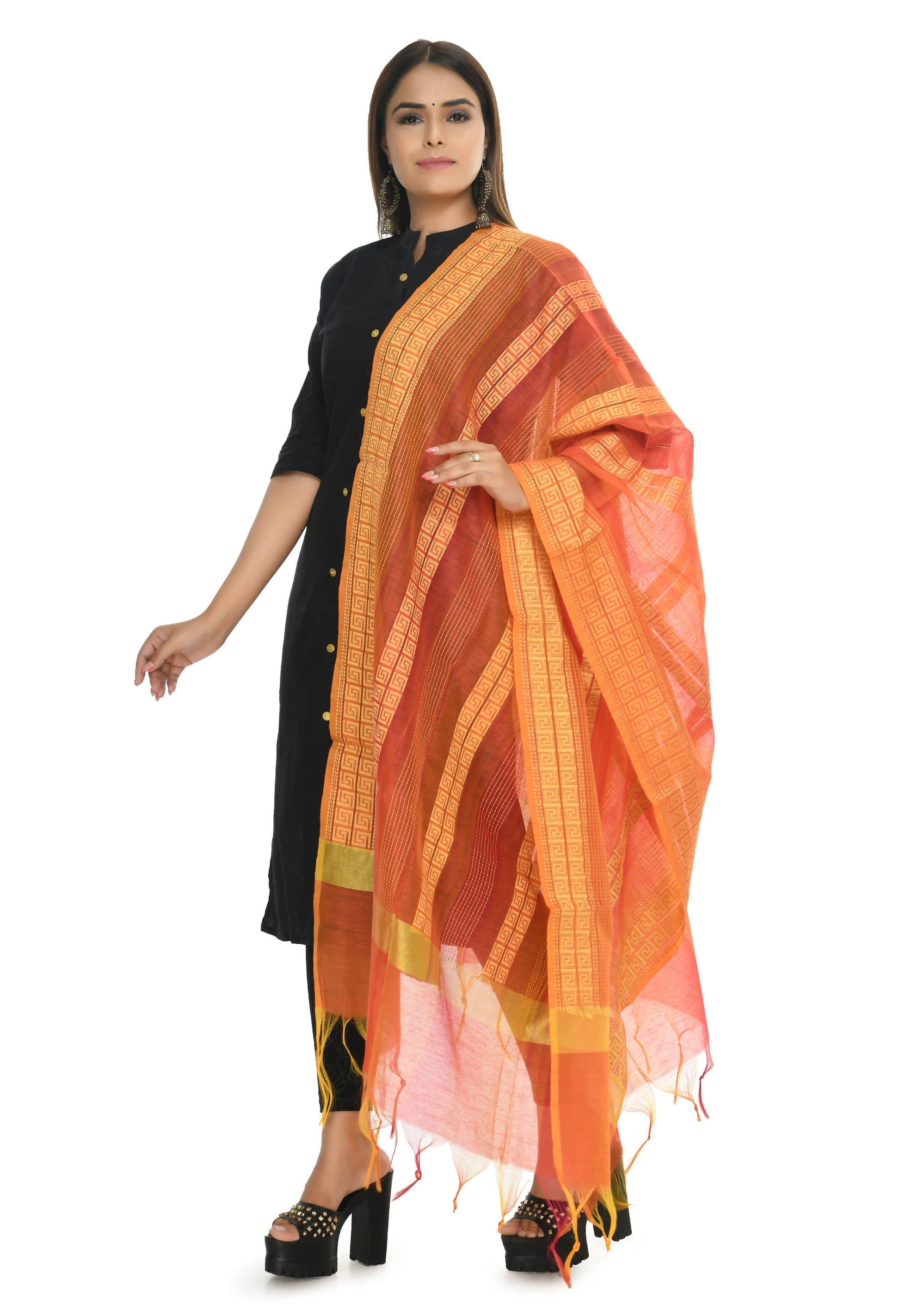 Mominos Fashion Moeza Handloom Cotton Orange Tone Dupatta