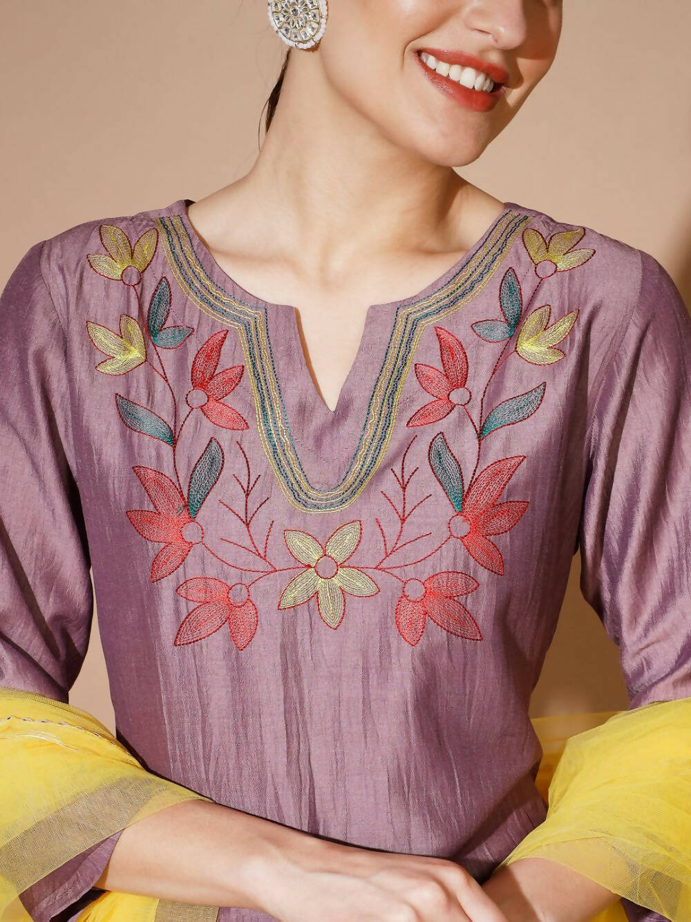 Myshka Mauve Solid Kurta & Palazzos With Dupatta