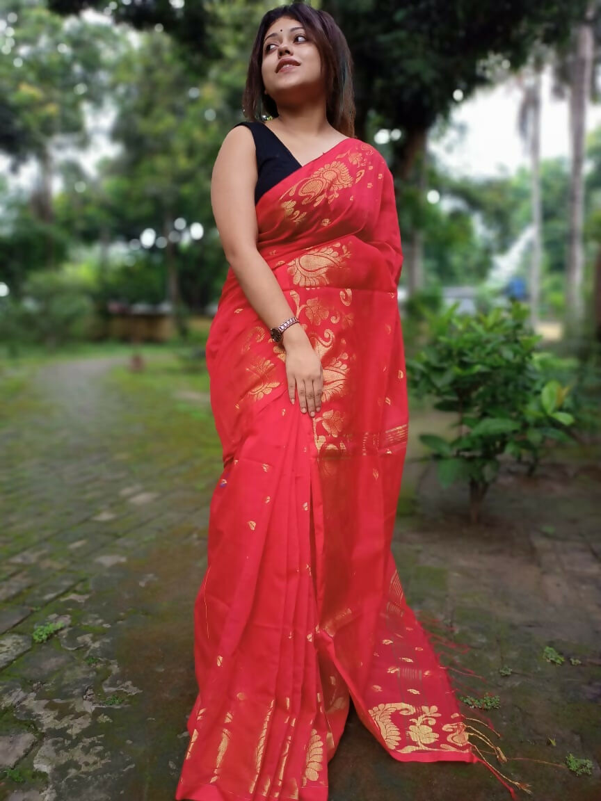 Exclusive Collection Red Beautiful Cotton Silk Grab2Buy 