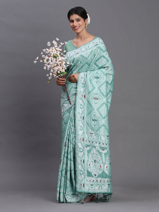 Shree Shyam Fashion Linen Cotton Sea Green Saree