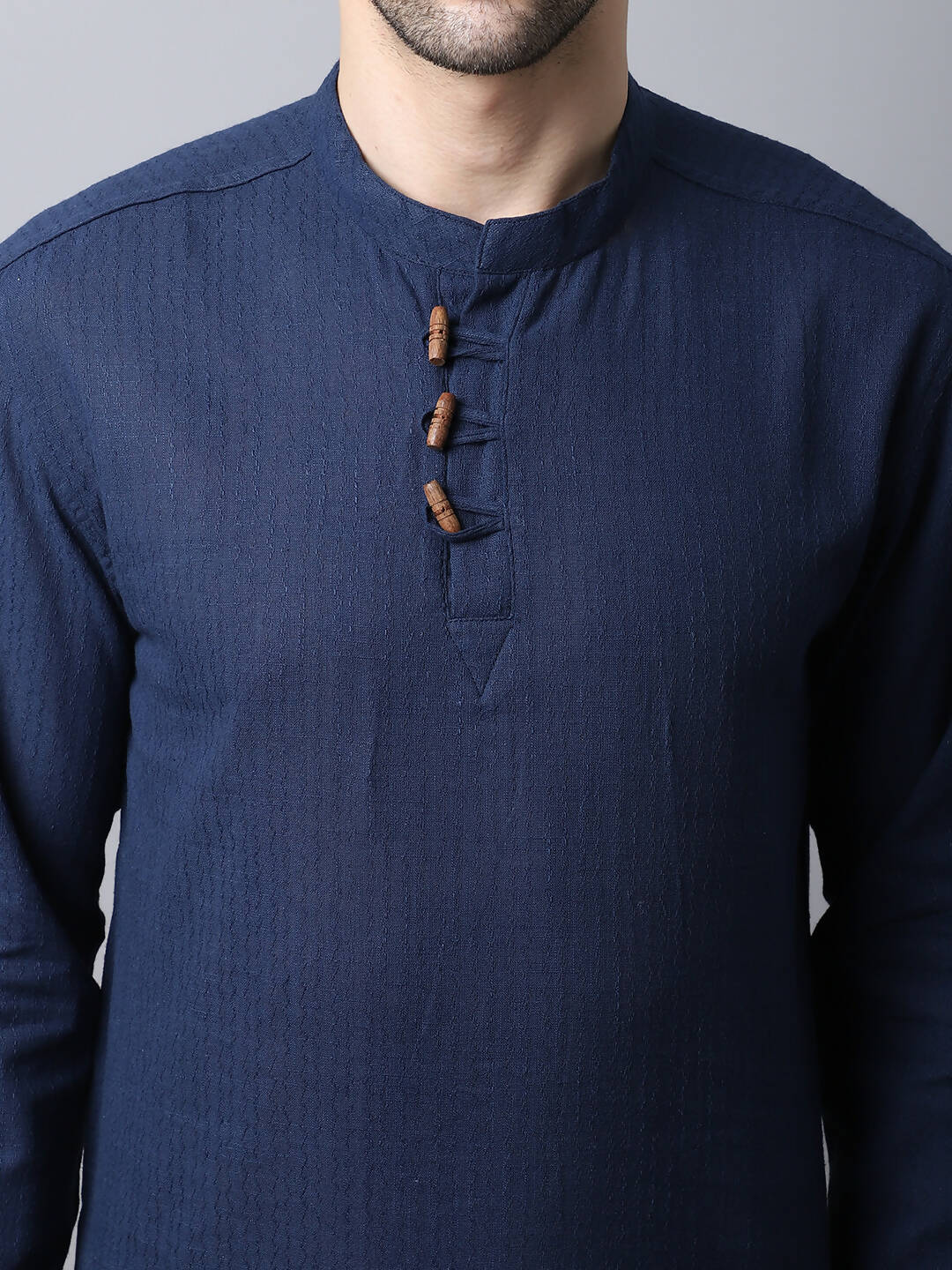 Even Apparels Navy Pure Cotton Men's Kurta With Band Collar 