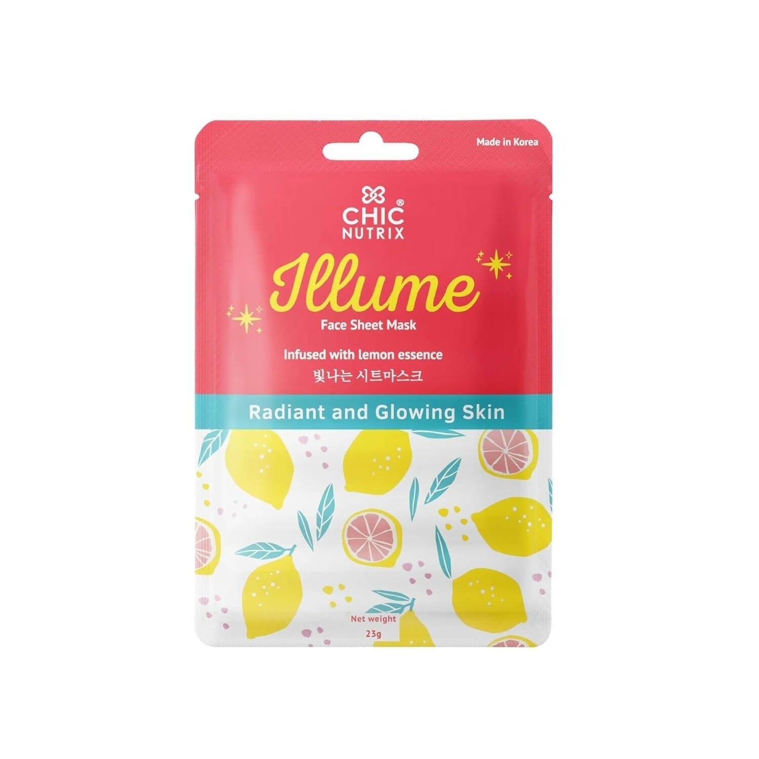 Chicnutrix Korean Illume Face Sheet Mask Infused With Lemon Essence Rich In Vitamin C Radiant and Glowing Skin, Korean Skincare 