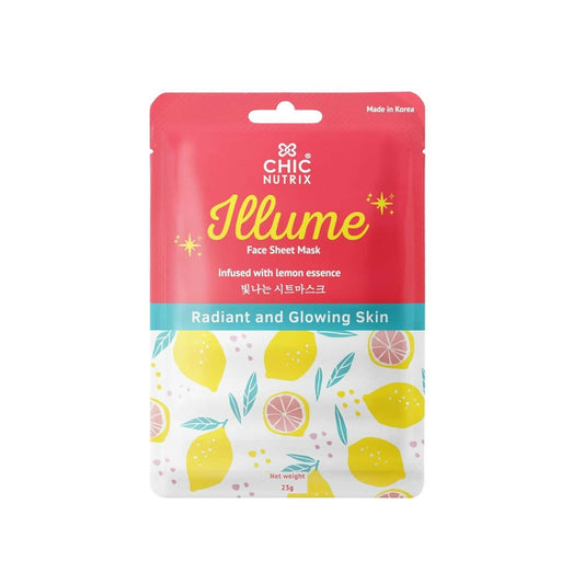 Chicnutrix Korean Illume Face Sheet Mask Infused With Lemon Essence Rich In Vitamin C Radiant and Glowing Skin, Korean Skincare 