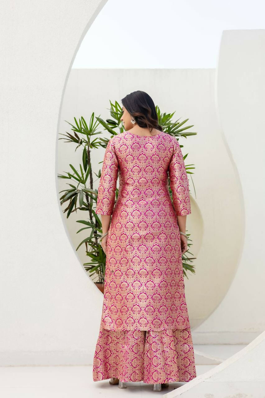 Joban Fashion Pink Jacquard Embroidered Sharara Set