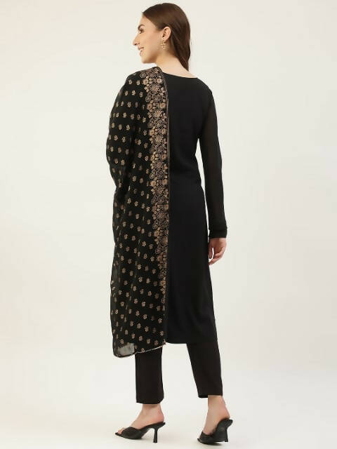 FIORRA Women's Black Poly Crepe Straight Kurta Pant With Dupatta 