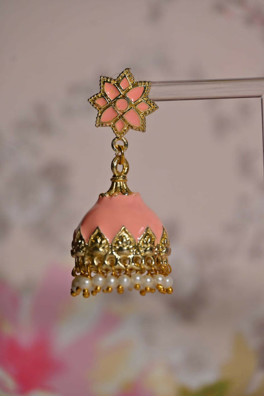 Orange Partywear Ethnic Enamel Small Jhumki Earrings By House of Ree House of Ree