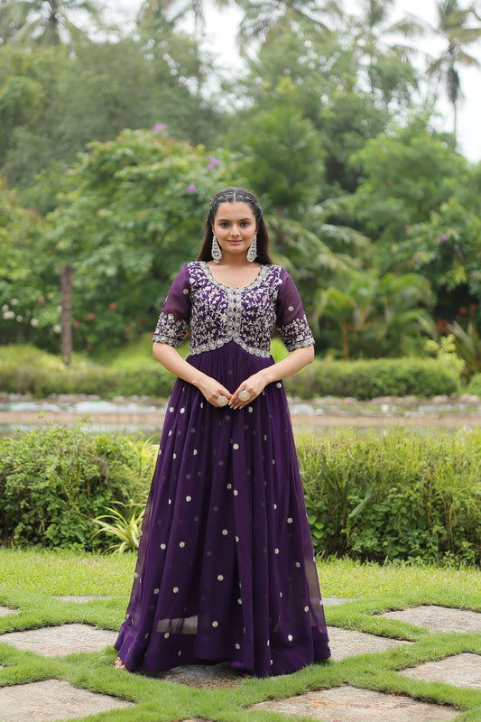 Teeya Creation Purple Color Faux Georgette Embroidery Work Fully Stitched Kurti