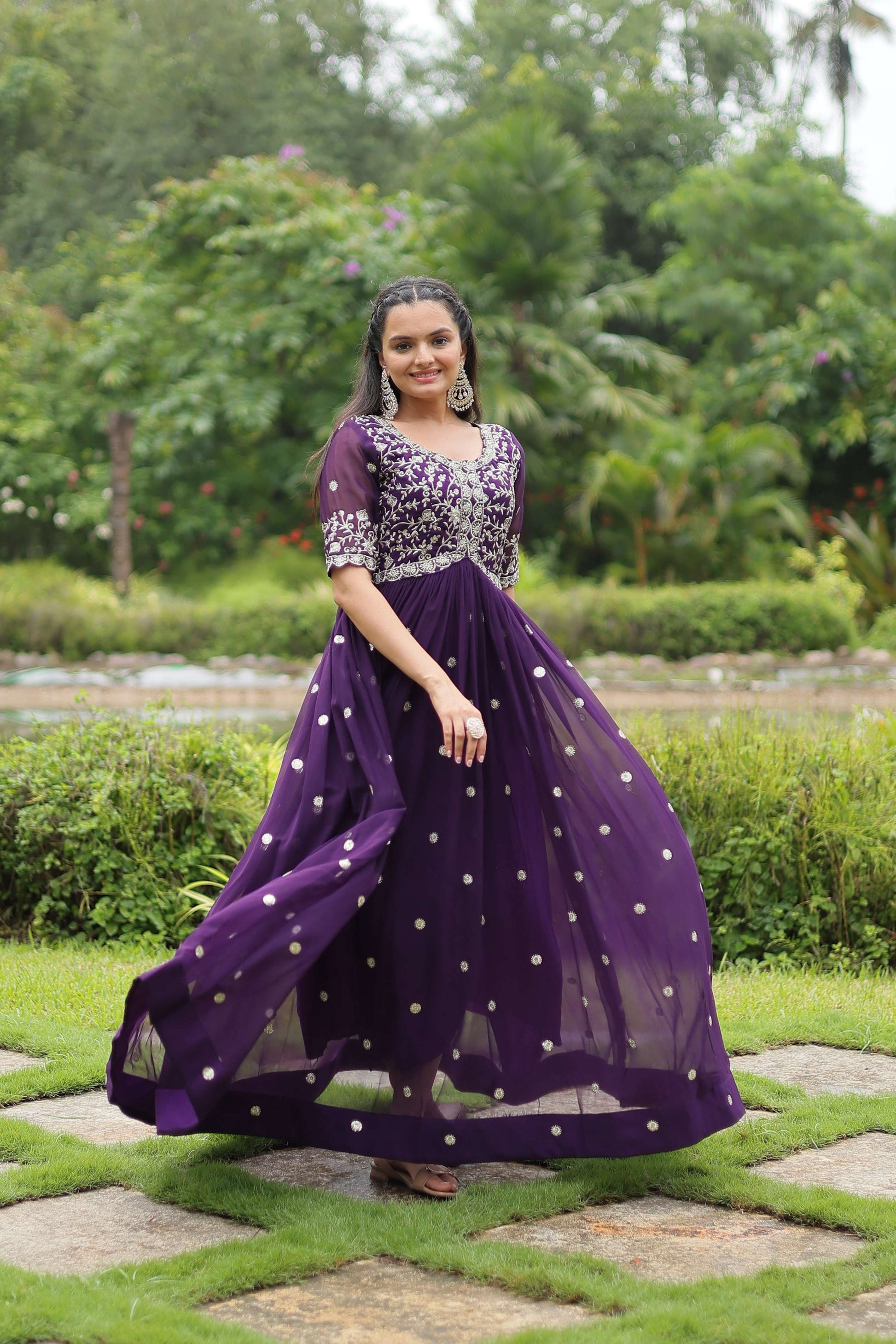 Teeya Creation Purple Color Faux Georgette Embroidery Work Fully Stitched Kurti