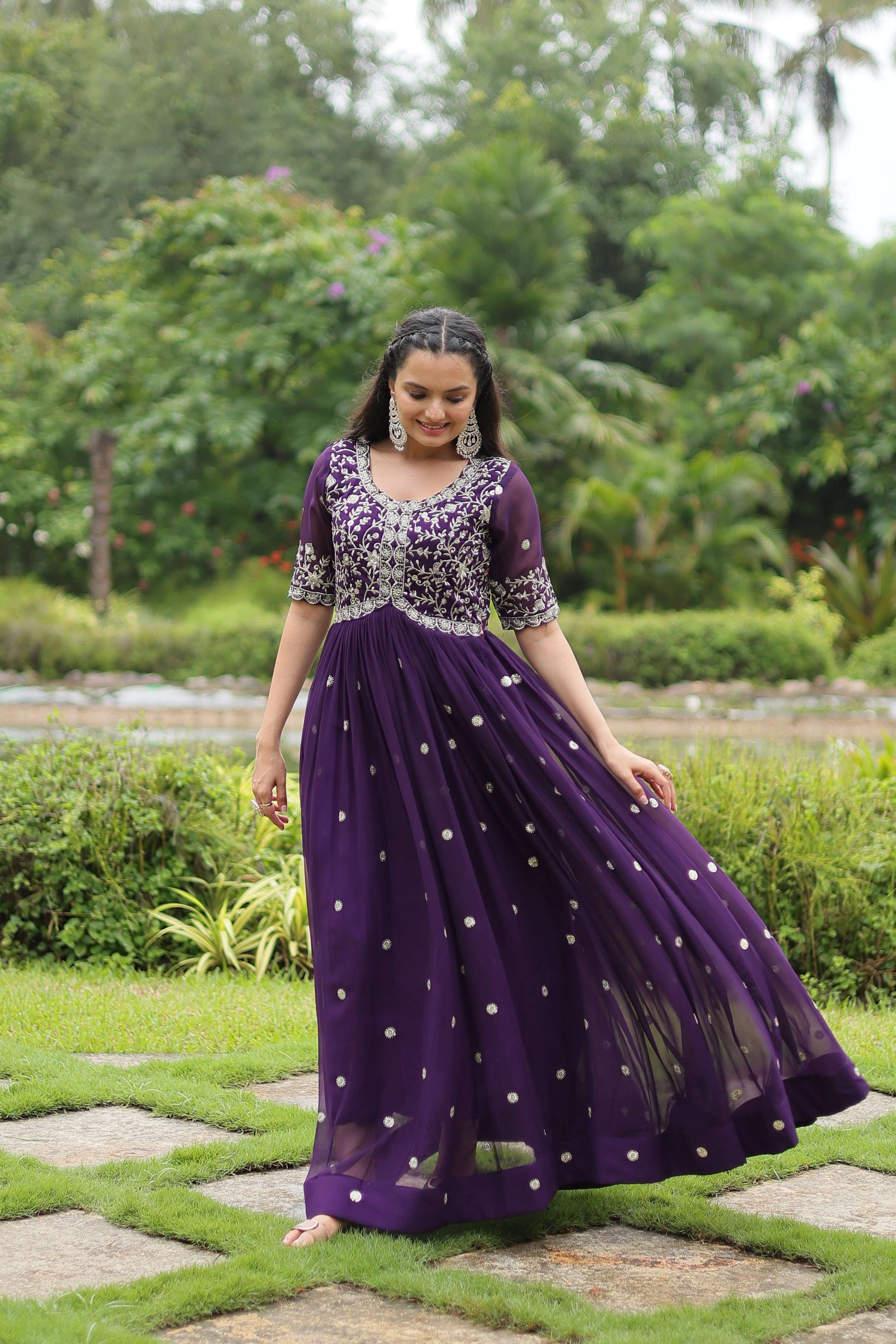 Teeya Creation Purple Color Faux Georgette Embroidery Work Fully Stitched Kurti