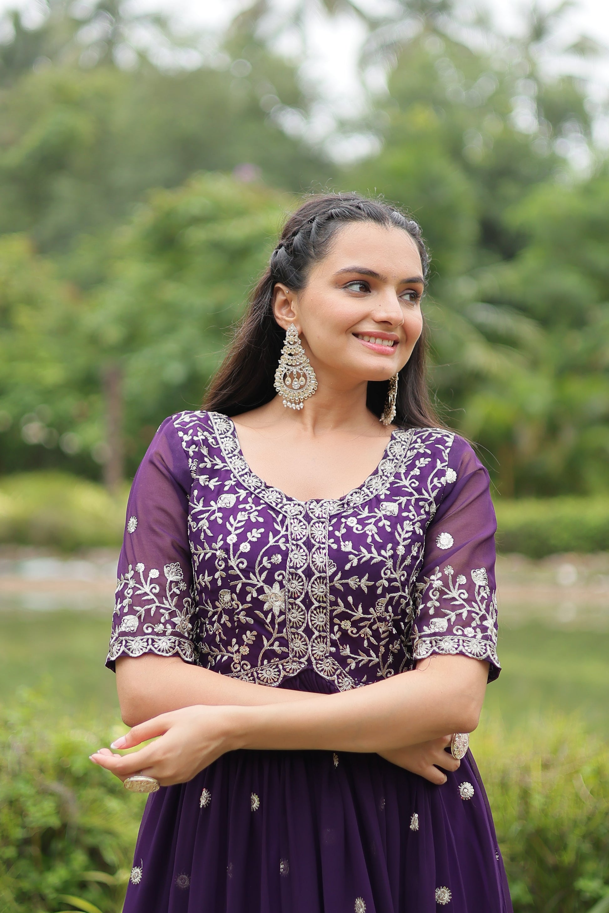 Teeya Creation Purple Color Faux Georgette Embroidery Work Fully Stitched Kurti