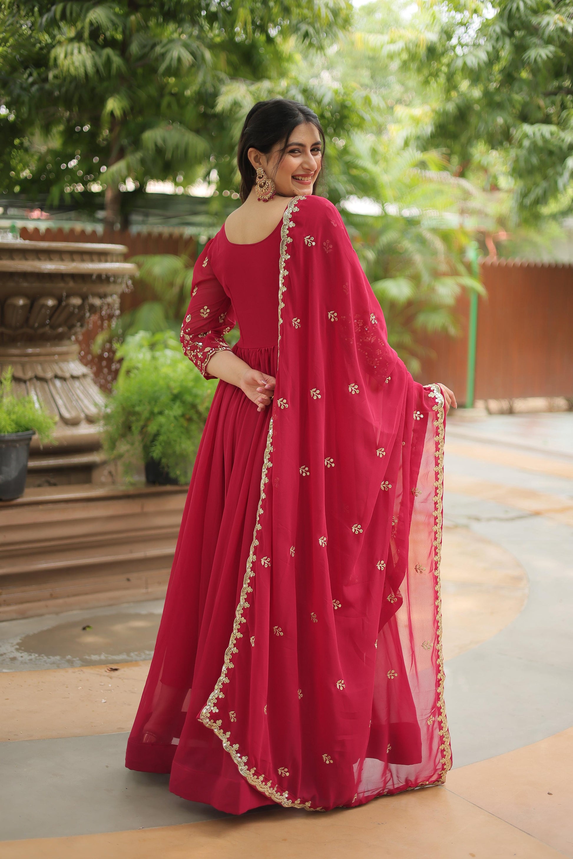 Teeya Creation Rani Pink Color Faux Georgette Heavy Embroidery Work Dupatta Fully Stitched Gown