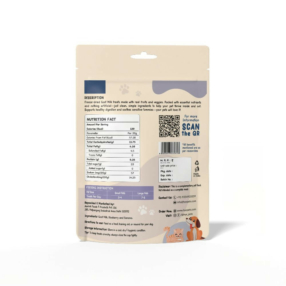 Hye Pets Super Treats For Super Pets – Freeze Dried Treats Made With Goat Milk, Blueberry & Banana 